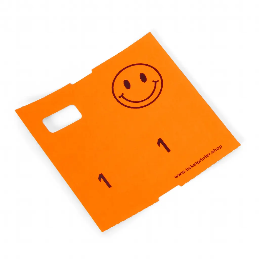1000 pre-printed cloakroom tickets, neon red/orange