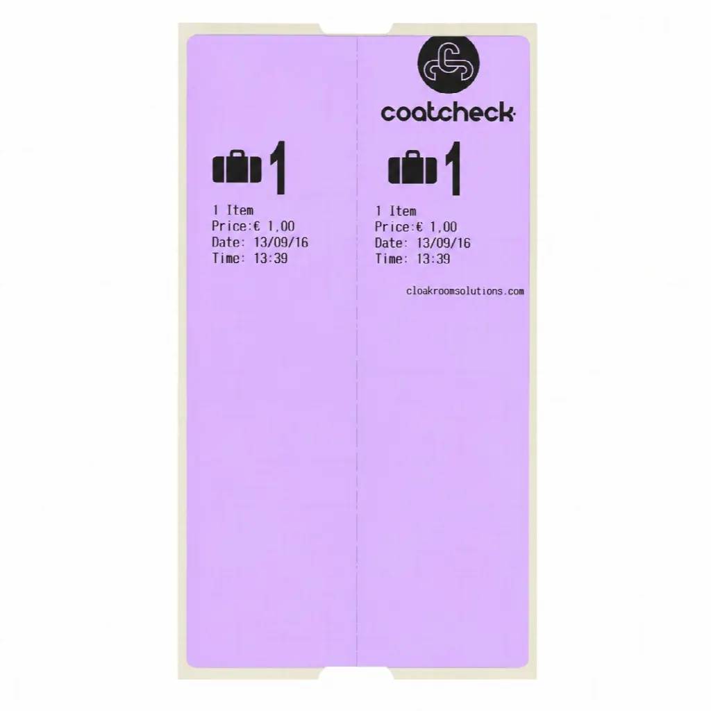 Etichette per bagagli CoatCheck, 14×160 biglietti, viola