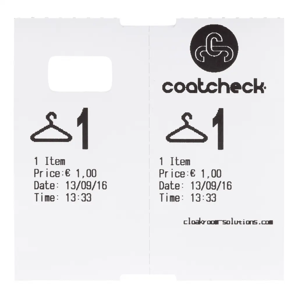 Coatcheck Garderobetickets, 14 Rollen x 325 Tickets, weiß