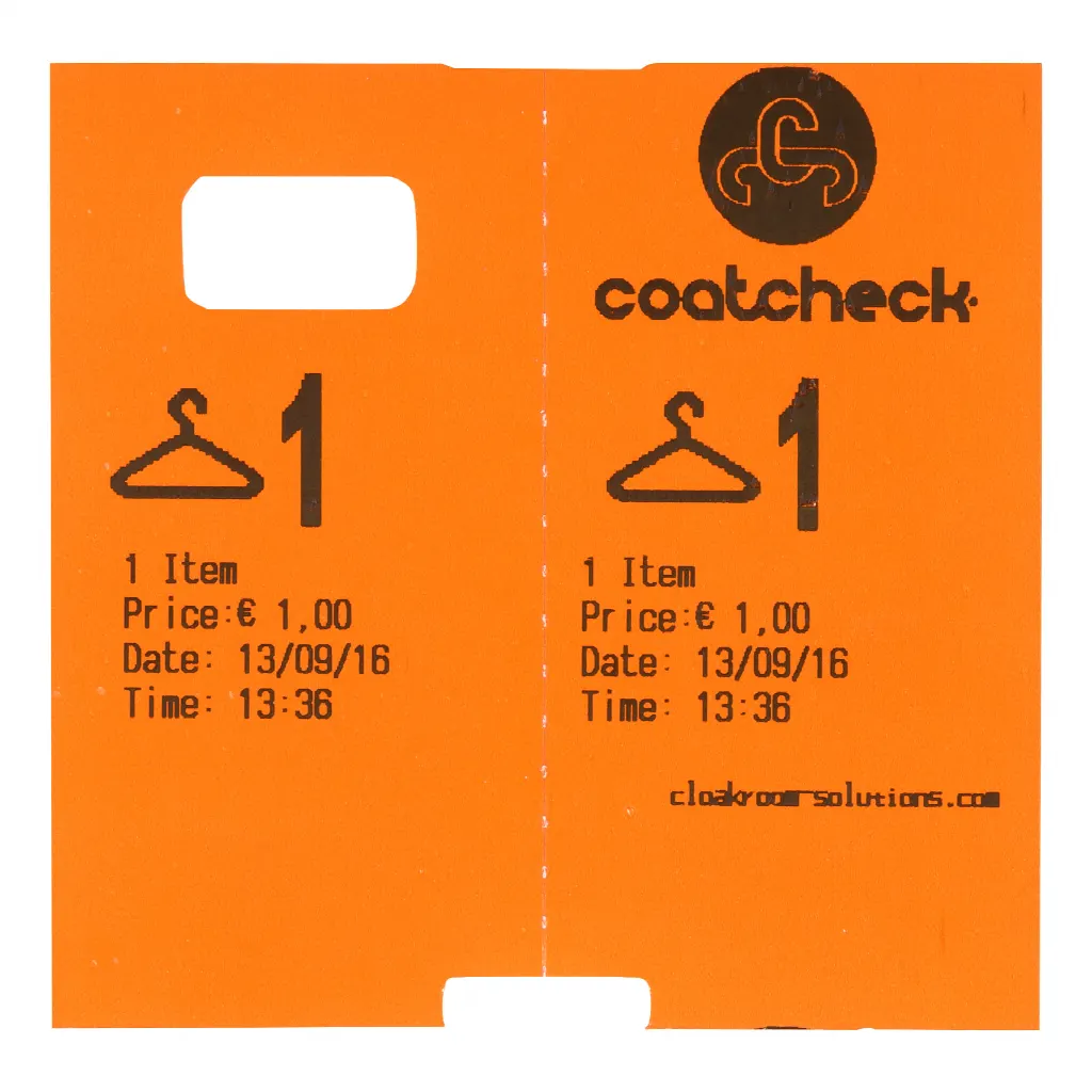 Coatcheck Garderobetickets, 14 Rollen x 325 Tickets, Orange.