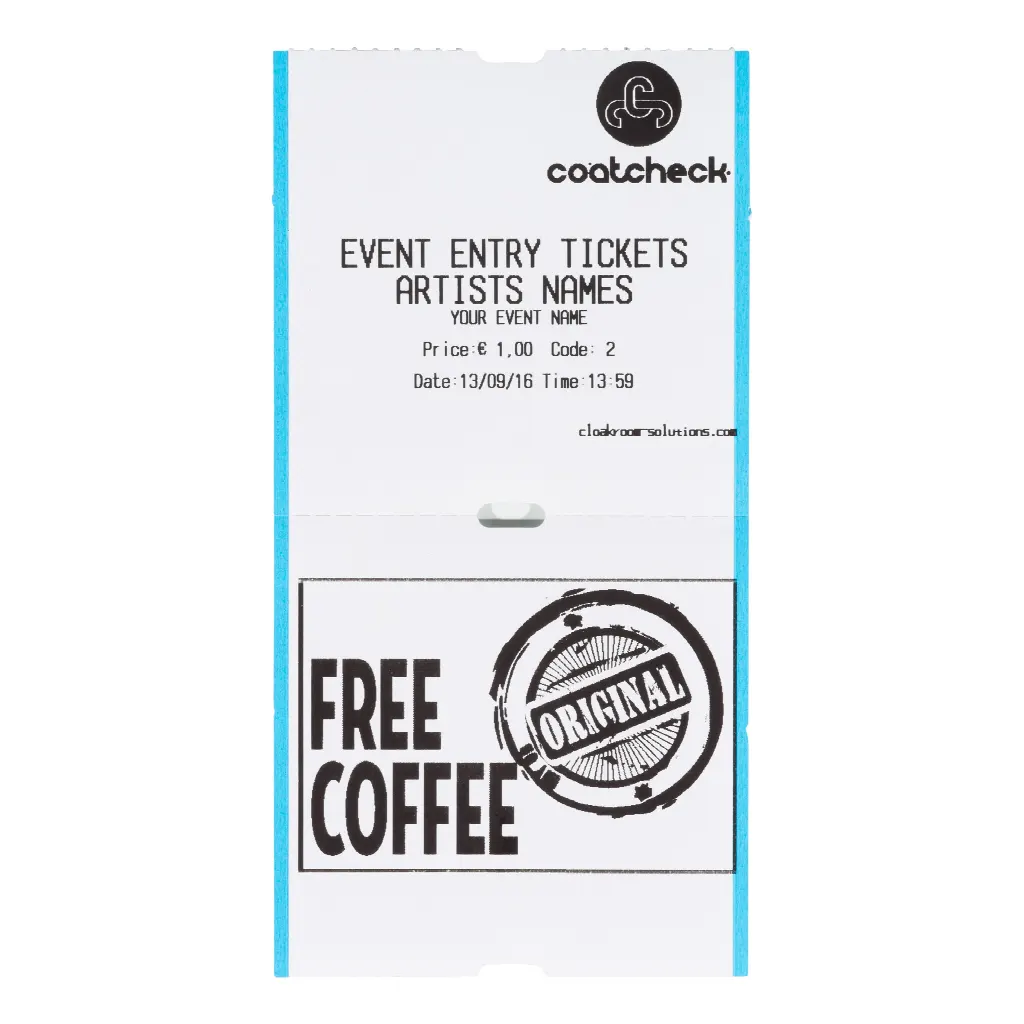 Rouleau Coatcheck, billets d’entrée sans souche, 14 x 325 billets, blanc/bleu | LMS800