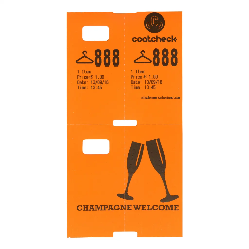 Coatcheck Garderobetickets, 14 Rollen x 325 Tickets, Orange.
