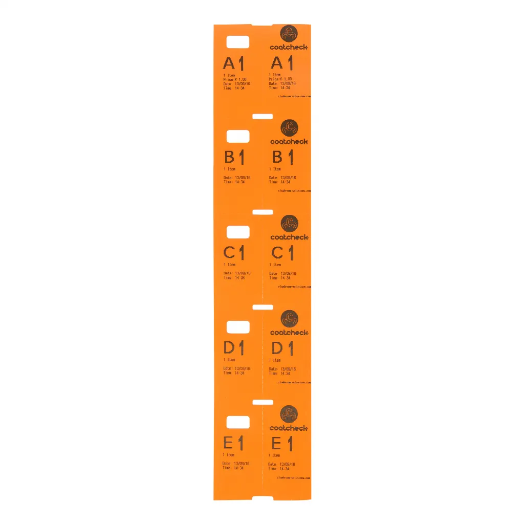 Coatcheck Garderobetickets, 14 Rollen x 325 Tickets, Orange.