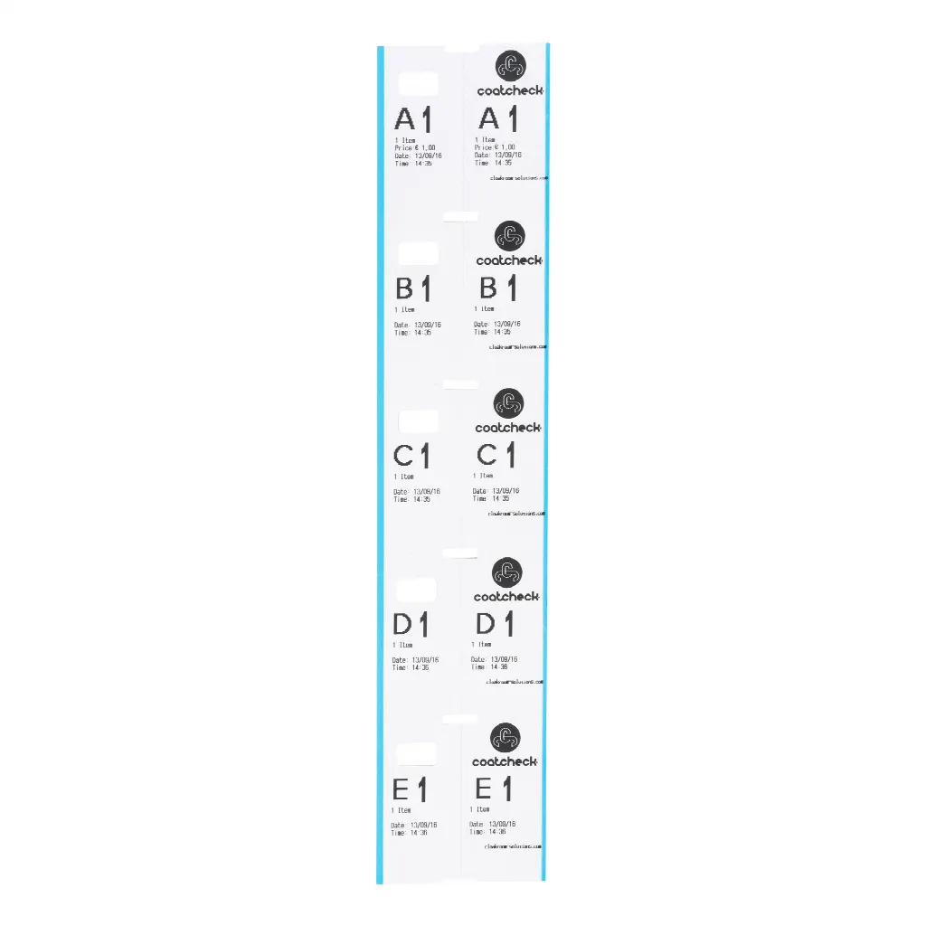 Coatcheck-Garderobentickets, 14 Rollen x 325 Tickets, weiß mit blauem Rand